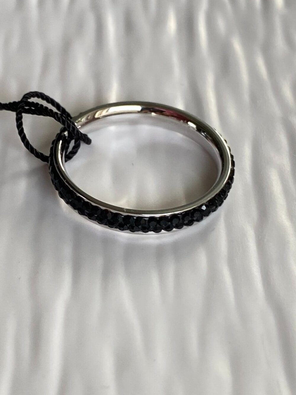 Fifth Avenue Swarovski Black Crystal Eternity band ring Sz 9 Rhodium Plated